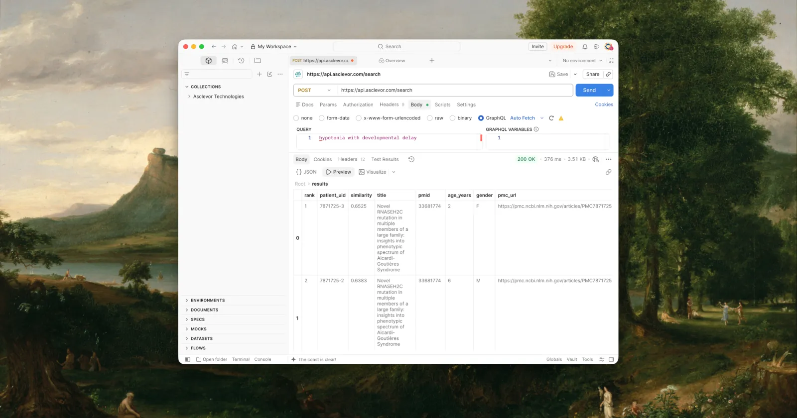 Asclevor API returning structured JSON of clinically similar patient cases