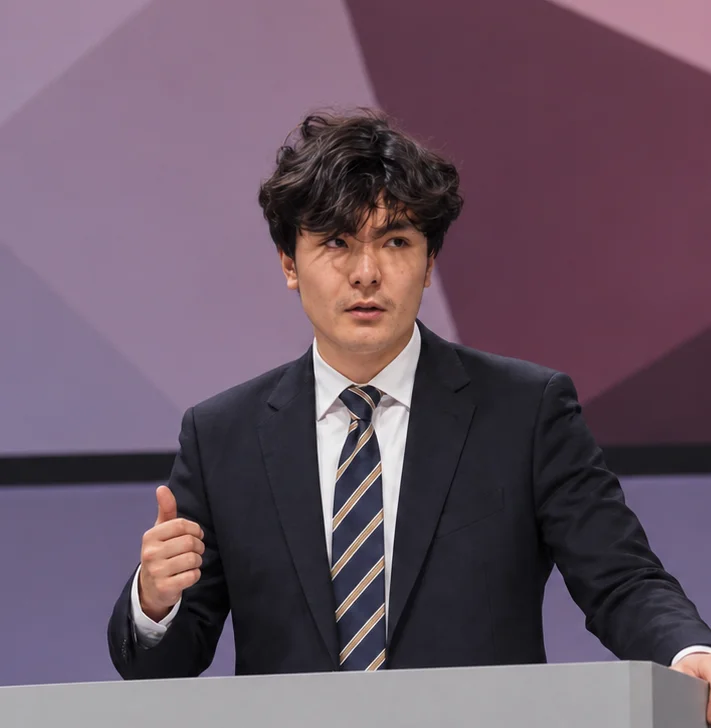 Leander Guo, CEO of Asclevor, speaking at a conference podium
